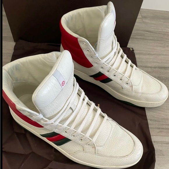 GUCCI Contrast Padded Leather High Top Sneakers Size 12G - Picture 3 of 8